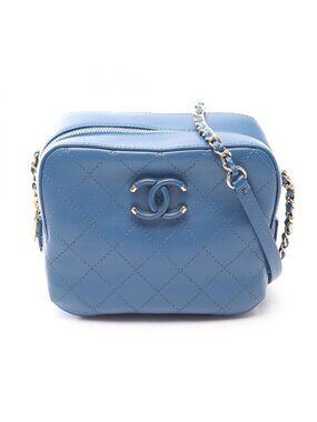 Chanel Shoulder Bag Quilted Small Blue Leather